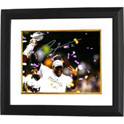 Ray Lewis Signed Baltimore Ravens 8X10 Photo Custom Framed (SB XLVII Trophy Celebration)