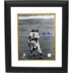 Don Larsen Signed New York Yankees B&W 8X10 Photo Custom Framed (Yogi Berra Hug-1956 WS Perfect Game