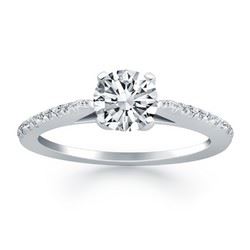 14K White Gold Micro Prong Diamond Cathedral Engagement Ring