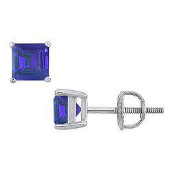 Sapphire Stud Earrings : 14K White Gold - 2.00 CT TGW