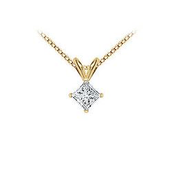 14K Yellow Gold : Princess Cut Diamond Solitaire Pendant - 0.75 CT. TW.