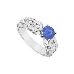 Sapphire and Diamond Engagement Ring : 14K White Gold - 1.00 CT TGW