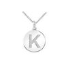 Image 1 : Diamond Disc Initial K Pendant : 14K White Gold - 0.15 CT Diamonds