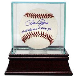 Pete Rose Signed Official Major League Baseball 75 76 80 WS Champs W/ Glass Case (Reds/Phillies)