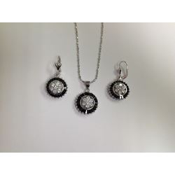 CZ Necklace and Earring Set Rhodium Plated in Gift Box