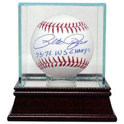 Pete Rose Signed Official Major League Baseball 75-76 Champs W/ Glass Case (Cincinnati Reds)