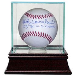 Bud Harrelson Signed Official Major League Baseball '69/'86 W.S. Champs W/ Glass Case (New York Mets