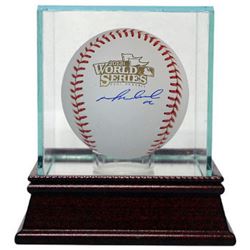 Mike Napoli Signed Signed Rawlings Official Major League 2013 World Series Logo Baseball W/ Glass Ca