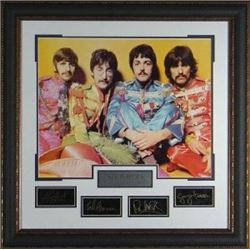 John Lennon Unsigned The Beatles  Engraved Signature Series Premium Leather Framed 32X32 Sgt Peppers