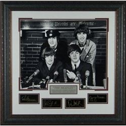 John Lennon Unsigned The Beatles Engraved Signature Series Premium Leather Framed 29X29 Black & Whit