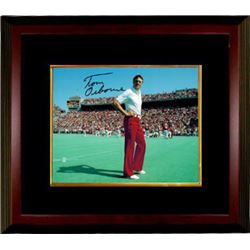 Tom Osborne Signed Nebraska Cornhuskers 8X10 Photo Custom Framed On Field (3X National Champ)