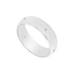 5MM Comfort Fit Half Round Wedding Band with Diamonds : 14K White Gold - 0.05 CT TDW