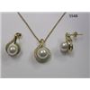 Image 1 : CZ Necklace and Earring Set with Pearl Gold ElectroPlated in Gift Box