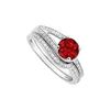 Image 1 : Ruby and Diamond Engagement Ring with Wedding Band Set : 14K White Gold - 0.85 CT TGW
