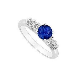 Sapphire and Diamond Engagement Ring : 14K White Gold - 0.50 CT TGW