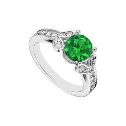 14K White Gold Created Emerald and  Cubic Zirconia Engagement Ring 4.00 CT TGW