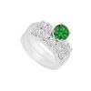 Image 1 : 14K White Gold : Emerald and Diamond Engagement Ring with Wedding Band Set 1.40 CT TGW