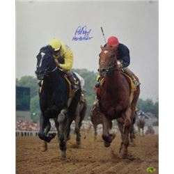 Pat Day Signed Horse Racing 1989 Belmont Stakes 16X20 Photo Easy Goer Vs Sunday Silence W/  Heartbre