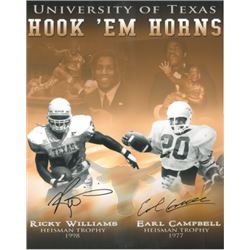 Texas Longhorns Heisman Trophy Winners Signed 16X20 Color Photo Hook Em Horns W/ Earl Campbell & Ric