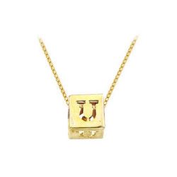 14K Yellow  Alphabet  U  Semi-Polished Block Initial Chain Slide Pendant with Outside Diameter