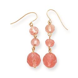 14K 3-Tier Rose Quartz Dangle Earrings