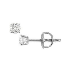 18K White Gold : Round Diamond Stud Earrings – 0.10 CT. TW.