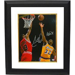 Scottie Pippen Signed Chicago Bulls 16X20 Photo Custom Framed Dual Signed With Magic Johnson- PSA Ho