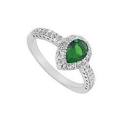 Frosted Emerald and Cubic Zirconia Ring : 10K White Gold - 1.33 CT TGW