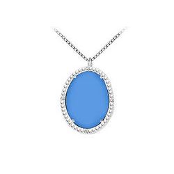 10K White Gold Blue Chalcedony and Diamond Pendant 15.08 CT TGW