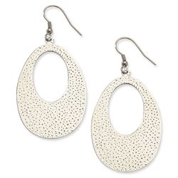 Stainless Steel Textured Oval Dangle Earrings