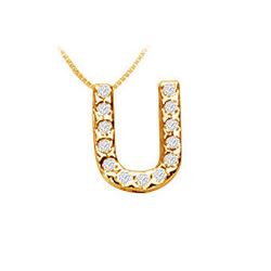 Classic U Initial Diamond Pendant : 14K Yellow Gold - 0.15 CT Diamonds