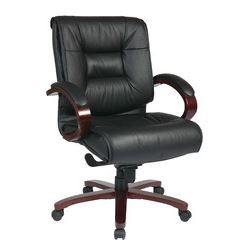 Deluxe Mid Back Black Executive Leather Chair with Deluxe Locking Mid Pivot Knee Tilt and Mahogany F