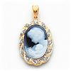 Image 1 : 14K .12Ct New Arrival Diamond Agate Cameo With Sentiment Pendant