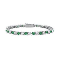 Created Emerald and Cubic Zirconia Prong Set 10K White Gold Tennis Bracelet 2.00 CT TGW