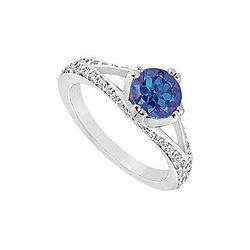 Sapphire and Diamond Engagement Ring : 14K White Gold - 1.00 CT TGW