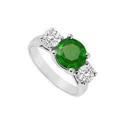 Sterling Silver Frosted Emerald and Cubic Zirconia Three Stone Ring 3.00 CT TGW
