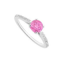 Pink Sapphire and Diamond Engagement Ring : 14K White Gold - 0.50 CT TGW
