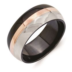 Titanium Black Ti With 14K Rose Gold Inlay 9Mm Polished Band