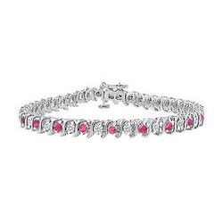 Pink Sapphire and Diamond S Tennis Bracelet : 14K White Gold – 1.00 CT TGW