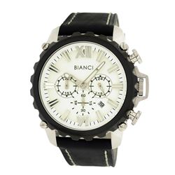 Roberto Bianci Men's Sports Chronograph Watch With White Face And Black Leather Band-5449MCHR