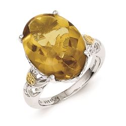 Sterling Silver W/14K Whiskey Quartz Ring