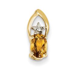 14K Diamond And Citrine Oval Pendant