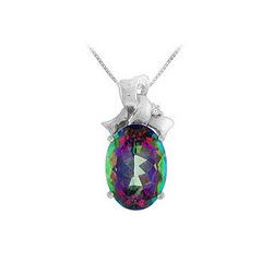 Mystic Topaz and Diamond Pendant : 14K White Gold - 7.75 CT TGW