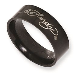 Stainless Steel Ed Hardy Black-Plated Signature Ring