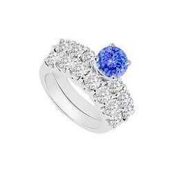 14K White Gold : Tanzanite and Diamond Engagement Ring with Wedding Band Set 1.15 CT TGW
