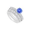 Image 1 : 14K White Gold : Tanzanite and Diamond Engagement Ring with Wedding Band Set 1.15 CT TGW