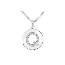 Diamond Disc Initial Q Pendant : 14K White Gold - 0.20 CT Diamonds