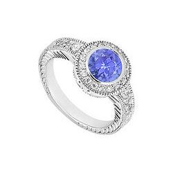 Tanzanite and Diamond Engagement Ring : 14K White Gold - 0.75 CT TGW