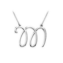 Plain Letter M Script Pendant - .925 Sterling Silver