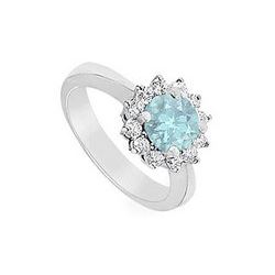 Aquamarine and Diamond Ring : 14K White Gold - 1.50 CT TGW